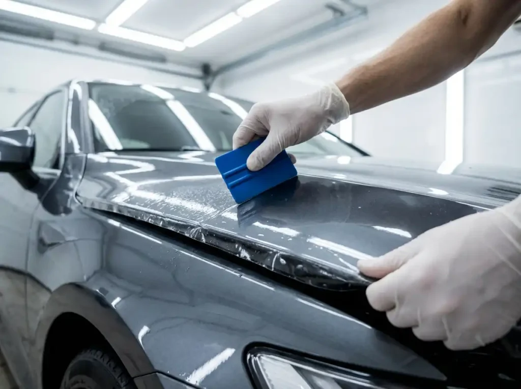 Applying PPF to Sedan Hood in Raleigh North Carolina